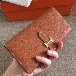 Hermes Brown Clemence Bearn Gusset Wallet JM984sf78