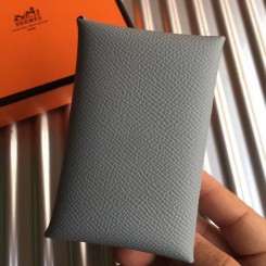 Hermes Calvi Card Holder In Blue Lin Epsom Leather JM689Kn73