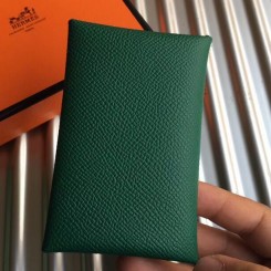 Hermes Calvi Card Holder In Green Epsom Leather JM1680Ej26