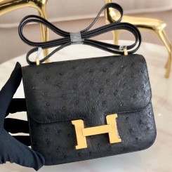 Hermes Constance 18 Handmade Bag In Black Ostrich Leather JM1783zR31