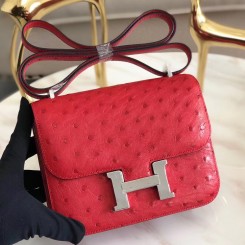 Hermes Constance 18 Handmade Bag In Red Ostrich Leather JM104vX95