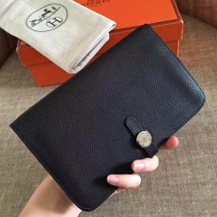 Hermes Dogon Duo Wallet In Black Clemence Leather JM458jI77