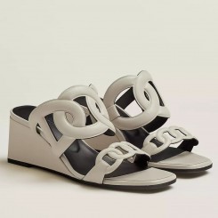 Hermes Figari 55mm Wedge Sandals In Ivory Nappa Leather JM336Hd99