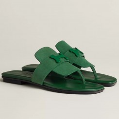 Hermes Galerie Sandals In Green Suede Leather JM1803hI90
