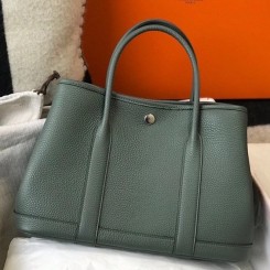 Hermes Garden Party 30 Bag In Vert Amande Taurillon Leather JM1817UF26