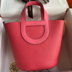 Hermes In The Loop 18 Handmade Bag in Rose Lipstick Clemence Leatherther JM154Av26