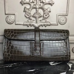 Hermes Jige Elan 29 Clutch In Chocolate Crocodile Leather JM507jk62