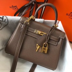 Hermes Kelly 20cm Bag In Taupe Clemence Leather GHW JM1441Xw85