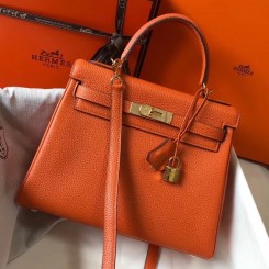 Hermes Kelly 25cm Retourne Bag In Orange Clemence Leather JM1711mx92