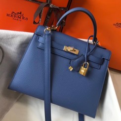 Hermes Kelly 25cm Sellier Bag In Agate Blue Epsom Leather JM13MV77