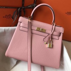 Hermes Kelly 28cm Bag In Pink Clemence Leather GHW JM897yC28