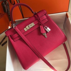 Hermes Kelly 28cm Bag In Rose Red Clemence Leather PHW JM781tu77