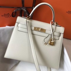 Hermes Kelly 28cm Bag In White Epsom Leather GHW JM1565jo45