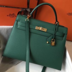 Hermes Kelly 32cm Bag In Vert Vertigo Epsom Leather GHW JM1078vF44