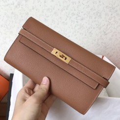Hermes Kelly Classic Long Wallet In Brown Epsom Leather JM404Kd37