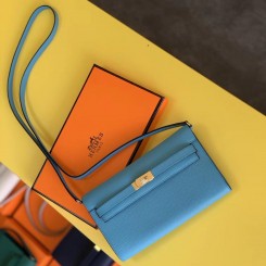 Hermes Kelly Classique To Go Wallet In Blue Du Nord Epsom Calfskin JM798ZZ98