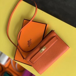 Hermes Kelly Classique To Go Wallet In Orange Epsom Calfskin JM928zZ68
