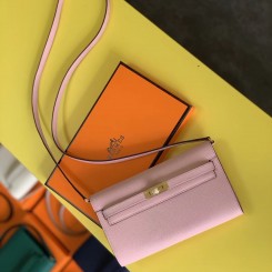 Hermes Kelly Classique To Go Wallet In Pink Epsom Calfskin JM1461us64