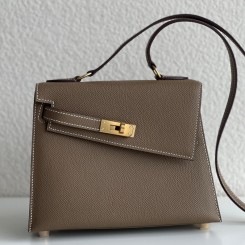Hermes Kelly En Desordre 20 Handmade Bag In Taupe Epsom Calfskin JM1278Mw52