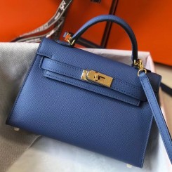 Hermes Kelly Mini II Bag In Blue Agate Epsom Leather GHW JM1232Yd28