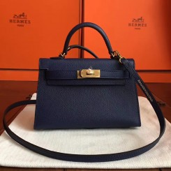 Hermes Kelly Mini II Handmade Bag In Sapphire Epsom Leather JM1858Gp56