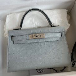 Hermes Kelly Mini II Sellier Handmade Bag In Blue Glacier Epsom Calfskin JM2024kK84