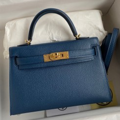 Hermes Kelly Mini II Sellier Handmade Bag In Deep Blue Epsom Calfskin JM1459Nr89