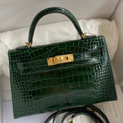 Hermes Kelly Mini II Sellier Handmade Bag In Malachite Shiny Alligator Leather JM1265Lp50
