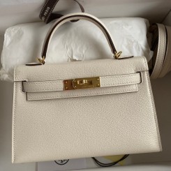Hermes Kelly Mini II Sellier Handmade Bag In Nata Chevre Mysore Leather JM1922fj51