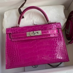 Hermes Kelly Mini II Sellier Handmade Bag In Rose Scheherazade Shiny Alligator Leather JM325Nl93