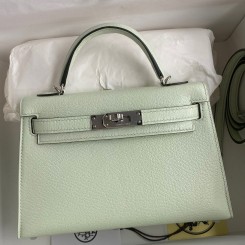 Hermes Kelly Mini II Sellier Handmade Bag In Vert Fizz Chevre Mysore Leather JM1940QT69