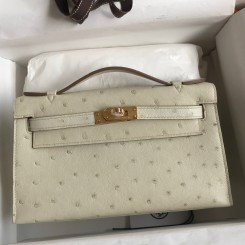 Hermes Kelly Pochette Handmade Bag In Beton Ostrich Leather JM335em43