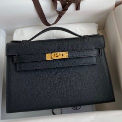 Hermes Kelly Pochette Handmade Bag In Black Epsom Calfskin JM366Yn66