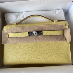 Hermes Kelly Pochette Handmade Bag In Jaune Poussin Epsom Calfskin JM1881Kn73