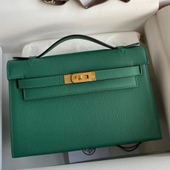 Hermes Kelly Pochette Handmade Bag In Malachite Epsom Calfskin JM1453jq27