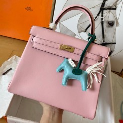 Hermes Kelly Retourne 25 Handmade Bag In Pink Swift Calfskin JM1328Np64