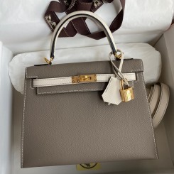 Hermes Kelly Sellier 25 Bicolor Bag in Taupe and Craie Epsom Calfskin JM1913Ao69