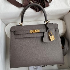 Hermes Kelly Sellier 25 Handmade Bag In Etain Epsom Calfskin JM665OO68