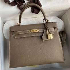 Hermes Kelly Sellier 25 Handmade Bag In Taupe Epsom Calfskin JM384Mw52
