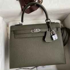 Hermes Kelly Sellier 25 Handmade Bag In Vert De Gris Epsom Calfskin JM623Nl93