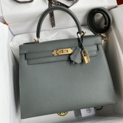 Hermes Kelly Sellier 28 Handmade Bag In Vert Amande Epsom Calfskin JM814Gp37