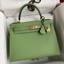 Hermes Kelly Sellier 28 Handmade Bag In Vert Criquet Epsom Calfskin JM1829DV39