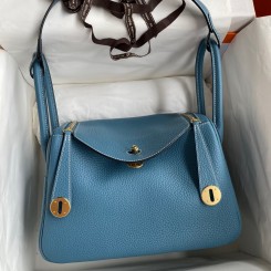 Hermes Lindy 26 Handmade Bag In Blue Jean Clemence Leather JM702Kd37