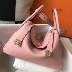 Hermes Lindy 26cm Bag In Pink Clemence Leather GHW JM581eL18