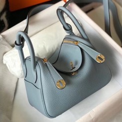 Hermes Lindy Mini Bag In Blue Lin Clemence Leather GHW JM907MV77