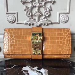 Hermes Medor Clutch Bag In Camarel Crocodile Leather JM696QX19
