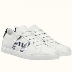 Hermes Men's Avantage Sneakers In White/Blue Calfskin JM1396Ix66