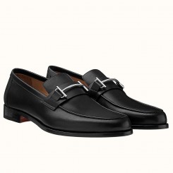 Hermes Men's Sydney Loafers In Black Calfskin JM1072xh67
