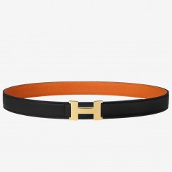 Hermes Mini Constance 24mm Reversible Belt Black/Orange JM2049jq27