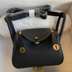 Hermes Mini Lindy Handmade Bag In Black Clemence Leather JM310qq80